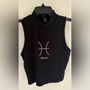SHEIN Black Muscle Tee with Pisces Embellishment Size Medium